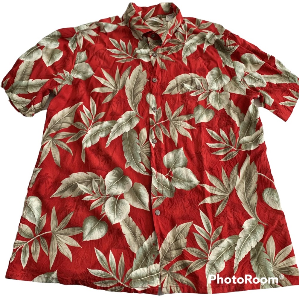 Campia Moda Mens Red Large Hawaiian button down short  sleeve shirt